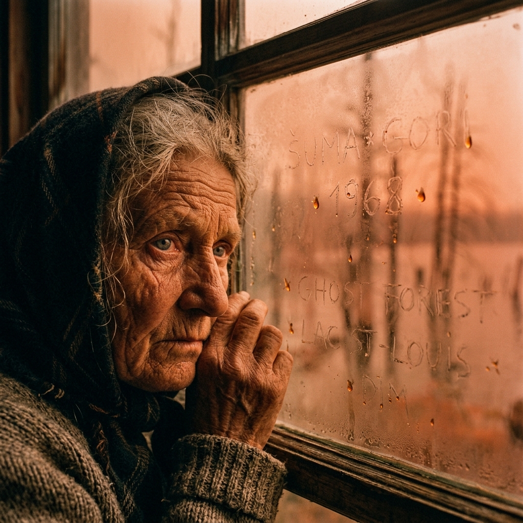 Zdenka Vrabec looking through wildfire smoke window