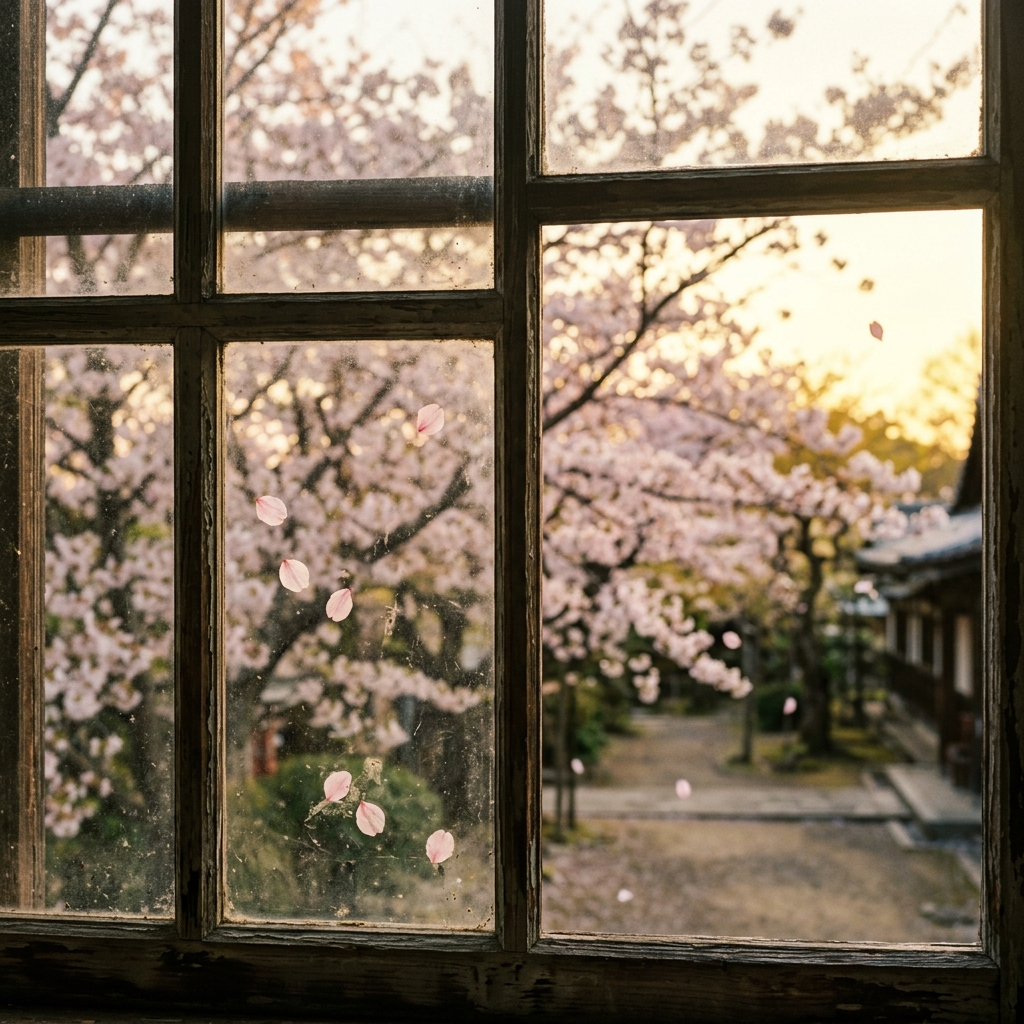 Archival postcard of pink cherry blossoms set on a wooden stand