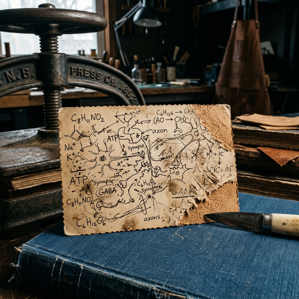Vintage postcard shaved and pared with bookbinding knife next to iron press