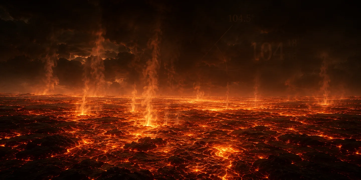 A magma ocean sweating steam, a ghosted 104.5°